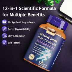 2 Pack Magnesium Complex 700mg, 12 Types for Sleep, Muscle & Bone, 240 Capsules