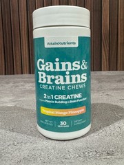 AttainNutrients Gains & Brains Creatine Chews Mango Pineapple 30 Servings New