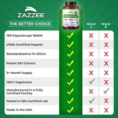 USDA Organic Odorless Garlic 20:1 Extract, 5000 mg Strength, 100 Vegan Capsules