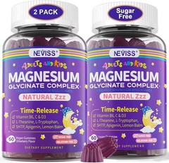MAGNESIUM GLYCINATE COMPLEX Gummies for Adults Kids Sleep 60ct 2 Pack NEVISS
