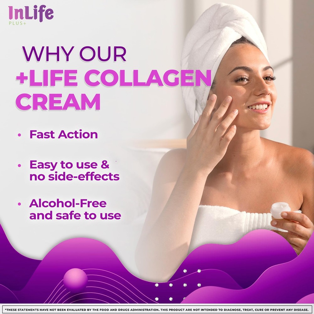 Inlife Plus + Hydrolyzed Collagen Cream with Elastin, Vitamins E & C (2 Oz) Face