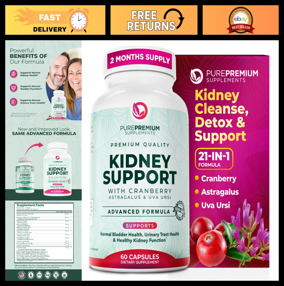 Kidney Support Supplement – Detox & Repair, Cranberry & Astragalus, 60 Capsules