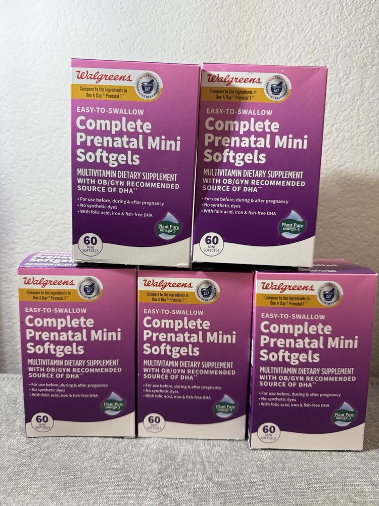 5 Boxes Walgreens Complete Prenatal Mini Softgels 60 Ct. Easy Swallow complete