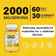 Mullein Gummies, 2000mg Organic Mullein Leaf Extract with Quercetin, Bromelain &