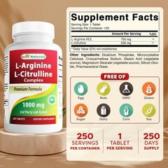 L-Arginine L-Citrulline Complex Tablets – 250 Count, Energy Boost & Muscle Suppo