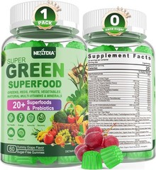 Super Greens Gummies Greens Superfood Powder Alternative w/Spirulina Chlorell…