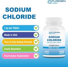 Puregen Sodium Chloride Tablets Normal Salt 1 GM (1000 mg) 100 Tablets Pack of 3
