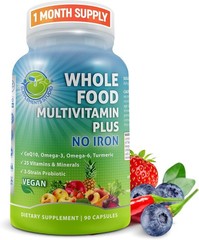 Vegan Whole Food Multivitamin No Iron Methylated B-Complex Probiotics 90 Count