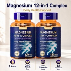2 Pack Magnesium Complex 700mg, 12 Types for Sleep, Muscle & Bone, 240 Capsules