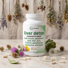 20-in-1 Advanced Liver Detox Complex, 240 Veggie Capsules For Liver Cleanse Body