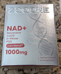 Zooone NAD+ Resveratrol CoQ10 D-Ribose PQQ 1000mg 30 packets 10.56 oz exp: 10/27