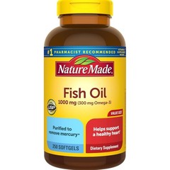 Fish Oil Softgels 1000mg Omega 3 Heart Support Gluten Free 250 Count