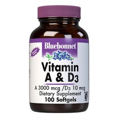 Bluebonnet Vitamin A & D3 3000 Mcg 10000 IU 10 Mcg 400 IU 100 Softgels