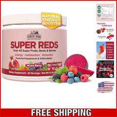 Powerful Super Reds Drink Mix – 48 Superfoods & Polyphenols, Gluten-Free Formula
