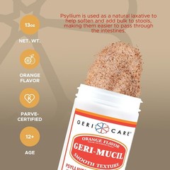 Daily Fiber Booster: Geri-Mucil 13oz Orange Psyllium Powder for Digestive Health