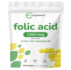 Folic Acid 1,000 mcg, 500 Coconut Oil Softgels (1mg) | Essential Prenatal Vitami