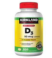 Kirkland Extra Strength D3 50mcg (2000 IU) 600 Softgels Vitamin D