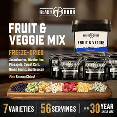 , Fruit & Veggie Mix, Non-Perishable Freeze-Dried Food, 30-Year Shelf Life, Port