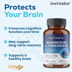 Magnesium L-Threonate 2000mg-Support Brain Health,Memory,Focus 30/60/120 Caps