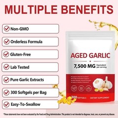 1 PACK Elare Aged Garlic Extract, 300 Softgels, 7500mg Odorless | Heart & Immune
