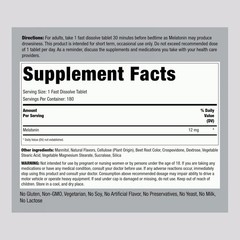 Piping Rock Melatonin 12 mg | 180 Tablets | for better sleep All Nights Non-GMO