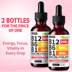 (2-PACK) B12 Vitamin Liquid Supplement Drops with B6, B1, Niacin & Folate – Edib