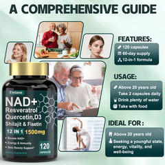4x NAD+ Supplement 1500mg with Resveratrol | Cellular Health & Energy | 480 Caps