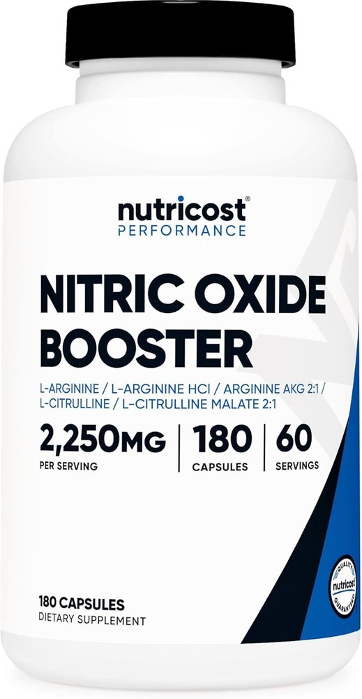 Nutricost Nitric Oxide Booster 2250mg, 180 Capsules – 750mg – 60 Servings