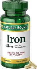 Nature’s Bounty Iron 65mg Ferrous Sulfate 325mg 100 Tablets Anemia Supplement