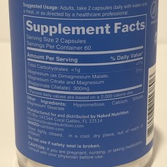 Naked Magnesium 300mg Capsules (2pack) 120 Count Dietary Supplement Exp 09/2027