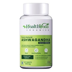 HEALTHVEDA Ashwagandha 1000Mg 60 Veg Tablets Immunity Energy Rejuvenates Mind