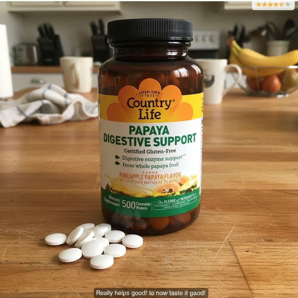 Papaya Enzymes Digestive Support Chewable Wafers 500 Count Pineapple Flavor
