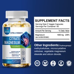 240 Magnesium Citrate Capsules 1000mg-Max Absorption Magnesium Powder for Muscle