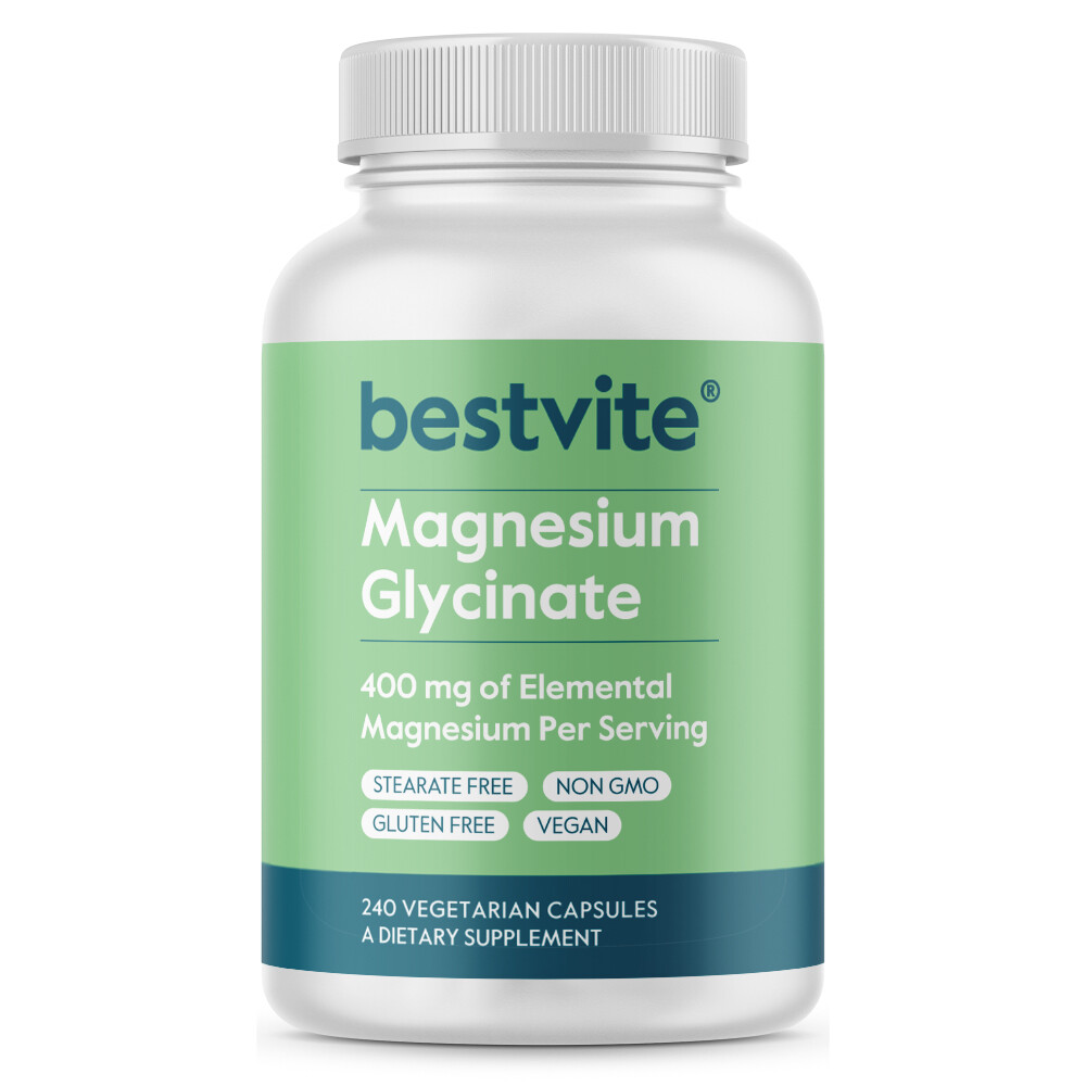 Magnesium Glycinate 400mg (240 Vegetarian Capsules)-No Stearates- Non GMO