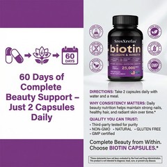 Biotin Collagen Keratin-Hair Skin Nails Health,Strong Non-Gmo 30/60/120 Capsules