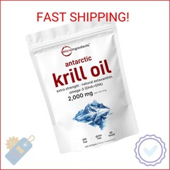 Micro Ingredients Antarctic Krill Oil Supplement 2,000mg Per Serving, 240 Softge