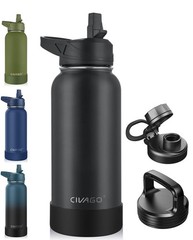 CIVAGO 32 oz Insulated Water Bottle With Straw, Stainless 32 Ounces, Black