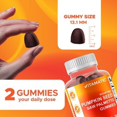 Vitamatic 2 Packs Sugar Free Pumpkin Seed Gummies Natural Raspberry Flavor-60 ct