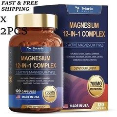 2 BOTTLES–NEW Magnesium Complex 700mg 12 in 1 Magnesium Supplement & 120 Counts