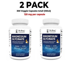 Dr. Berg’s Magnesium Glycine, 2 packs,150 vegetarian caps per hat 300 in total!