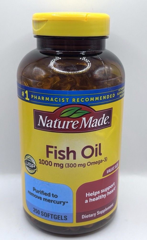 Nature Made Fish Oil 1000mg 300mg Omega 3 Heart Health 250 Softgels