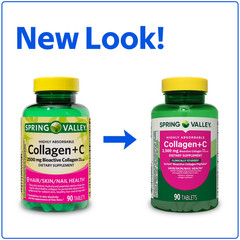 Spring Valley Collagen + Vitamin C Tablets, 2500 mg, Skin & Joint Support, 90 Ct
