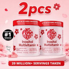 2 BOTTLES-Peach Perfect Inositol Multivitamin Myo&D-Chiro 40:1 Blend with Omega3