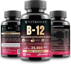 VITBOOST B12 with Hyaluronic Acid Collagen and Folate – 25000 mcg B12 Methylc