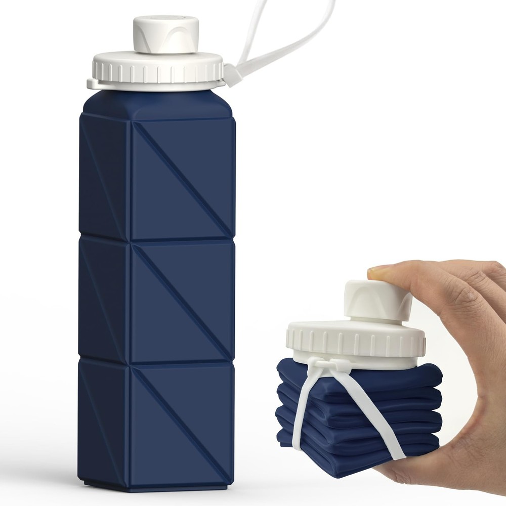 BEAUTAIL Collapsible Water Bottles 20.6oz, Silicone 20.6 Ounces, Dark Blue