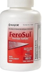 Major FeroSul 325 mg Ferrous Sulfate Iron Supplement – 1000 Red Tablets | Feosol