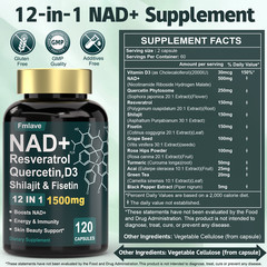 NAD supplement, 1500mg resveratrol containing supplement, 120 capsules USA Ship