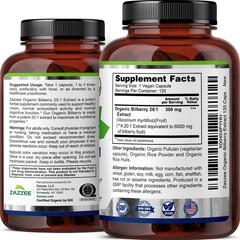 Zazzee USDA Organic Bilberry 20:1 Extract, 6000 mg Strength, 120 Vegan Capsules