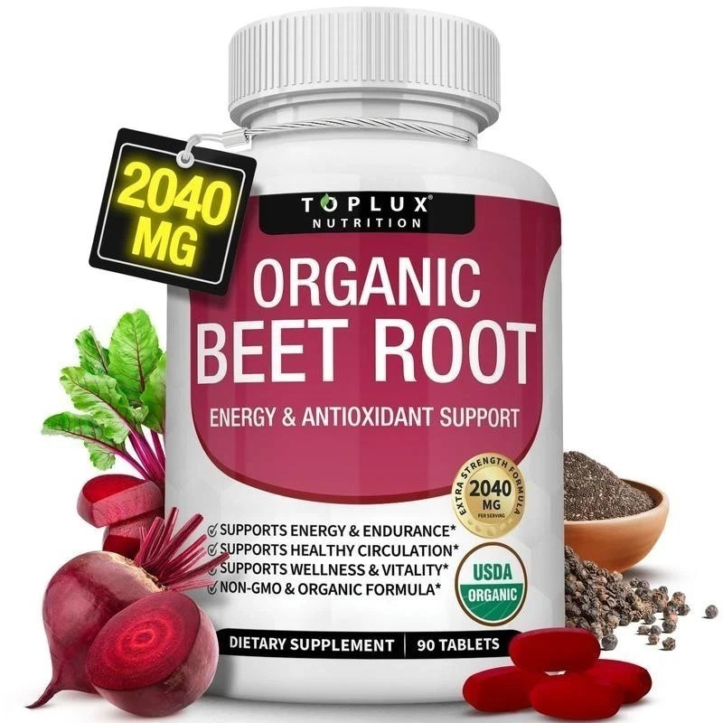 Toplux Organic Beet Root 2040mg with Black Pepper 90 Tablets Energy Circulation+