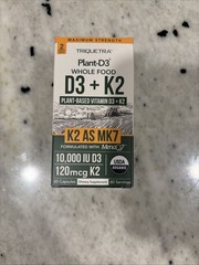 Organic Plant D3 + K2 | 10000 Iu D3 + 120 Mcg K2 as All-Trans MK7 from Menaq7®..